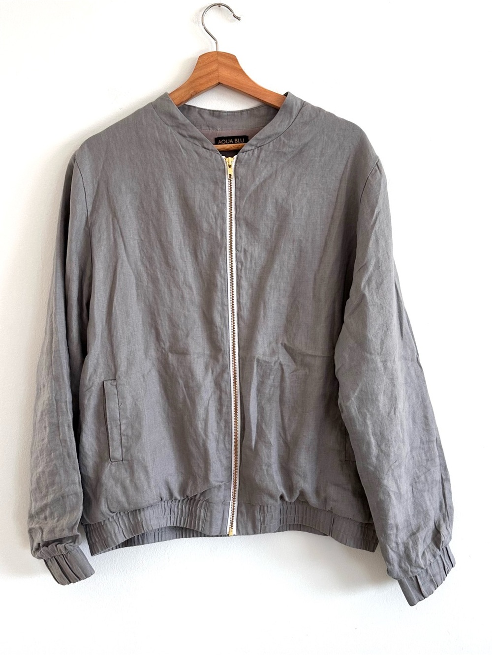 Aqua Blu Australia gray 100% linen bomber cotton lining size medium